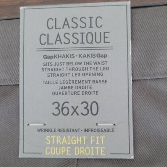 New GAP Brand New With Tags Khaki Pants Gray Men's 36 x 30 Classic Straight - Picture 5 of 13